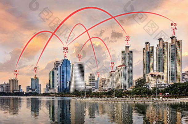 概念网络连接说明聪明的城市建筑