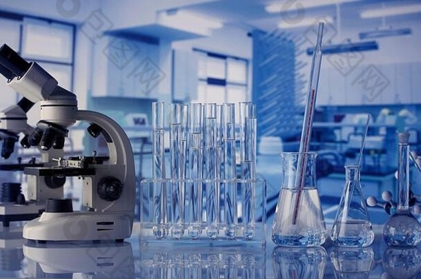 科学实验室烧杯试管》显微镜玻璃表格实验室
