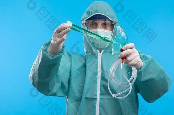 冠状病毒概念冠状病毒症状医疗设备氧气呼吸面具