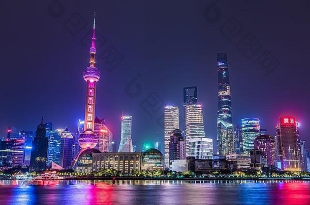 上海中国10月晚上视图浦东finnacial区天际线珍珠河10月上海