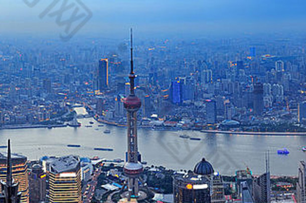 上海空中全景视图黄昏