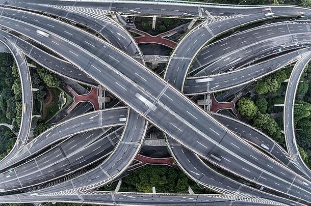 空中视图高速公路天桥城市