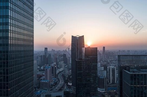 空中视图业务区域城市景观西南京路静区上海