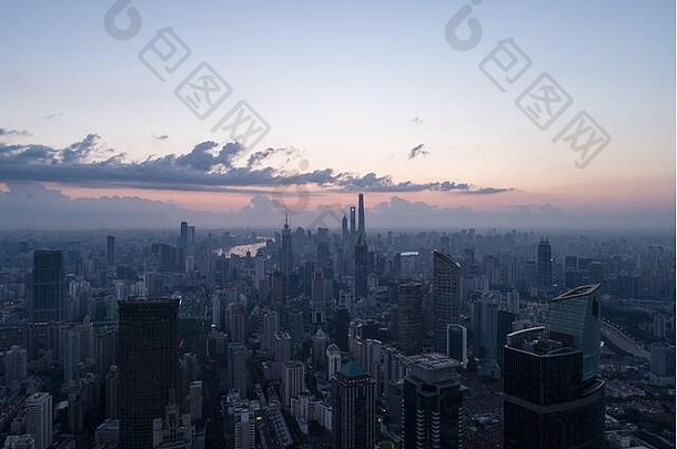 空中视图业务区域城市景观黎明西南京路静区上海