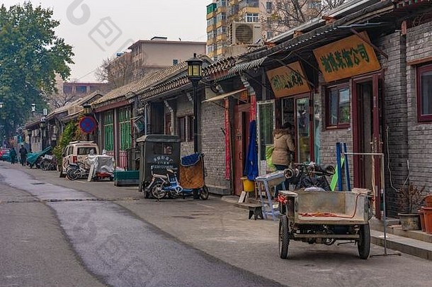 北京中国11月视图胡同街街道受欢迎的旅游目的地传统体系结构