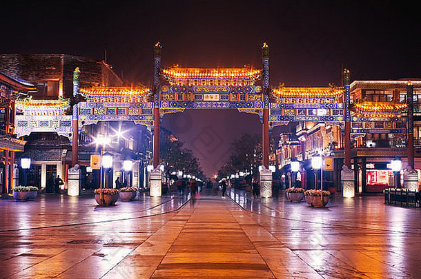 晚上视图景观照片qianmen被禁止的城市北京