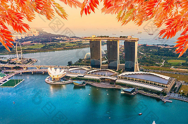 广角视图新加坡城市天际线
