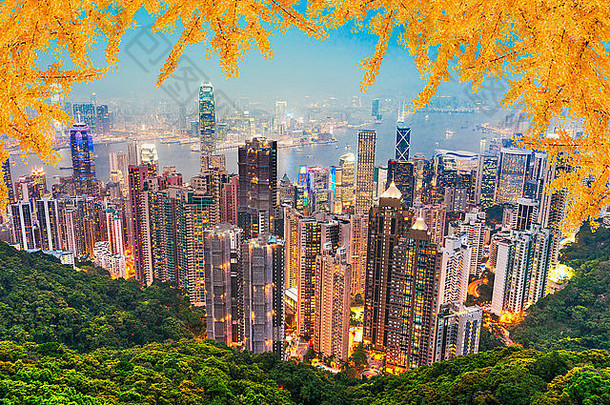 在香港香港天际线视图维多利亚峰