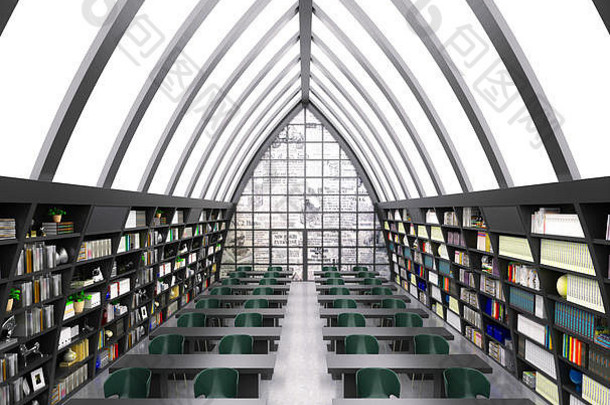 渲染现代图书馆
