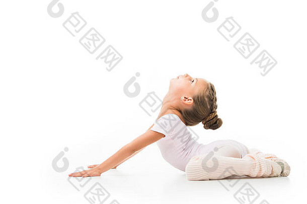 一边视图孩子体操练习孤立的白色背景