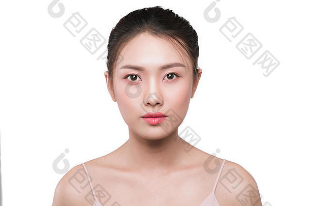 美亚洲女人脸肖像完美的新鲜的清洁皮肤