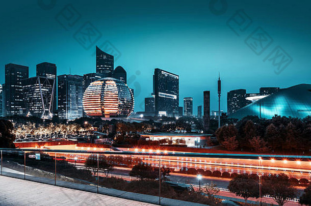 建筑晚上视图杭州中国钱江城市中央商务区