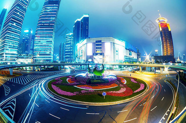 上海中国城市摩天大楼晚上