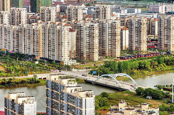 空中视图城市建筑河中国南昌