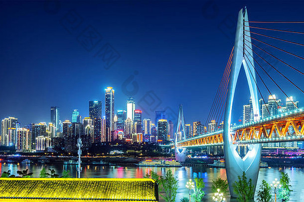 重庆建筑风景河流天空晚上