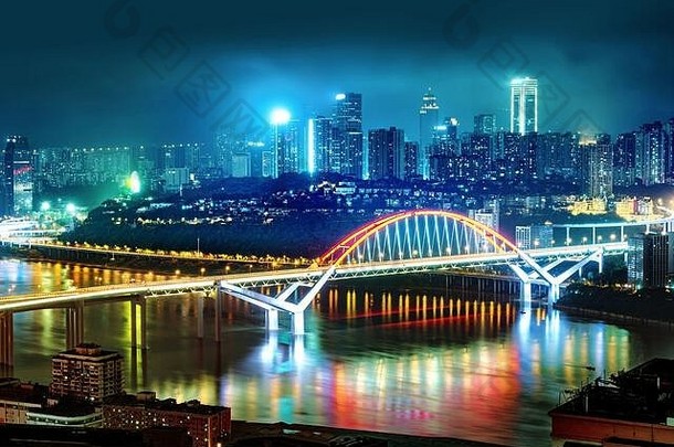重庆建筑风景河流天空晚上