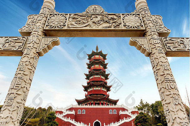 传统的纪念拱西湖畔杭州中国