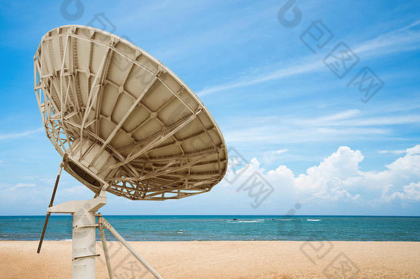 蓝色的海洋软桑迪海滩卫星天线特写镜头