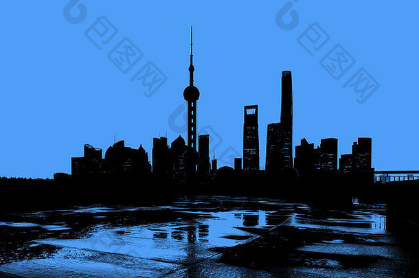 上海城市天际线轮廓中国城市景观