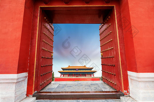 红色的盖茨历史建筑北京中国ranslation门敬神的实力