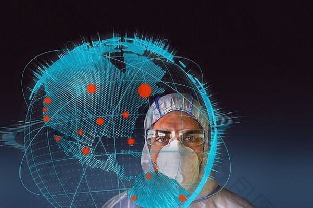 肖像科学家清洁西装全球冠状病毒爆发
