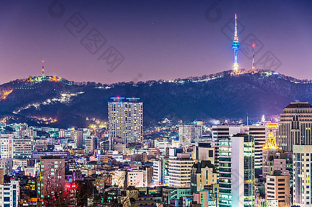 首尔南韩国晚上天际线