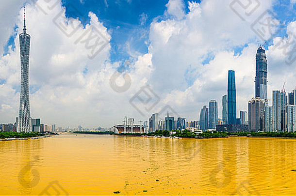 广州中国城市天际线全景珍珠河