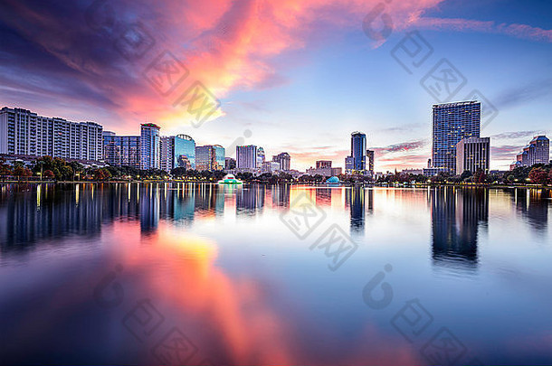 奥兰多佛罗里达美国市中心城市天际线湖eola