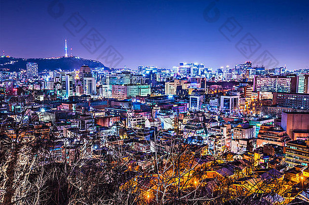 首尔南韩国天际线namsan山首尔塔