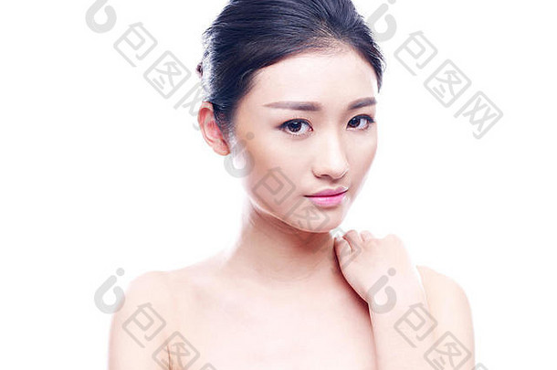 工作室肖像年轻的亚洲女人孤立的白色