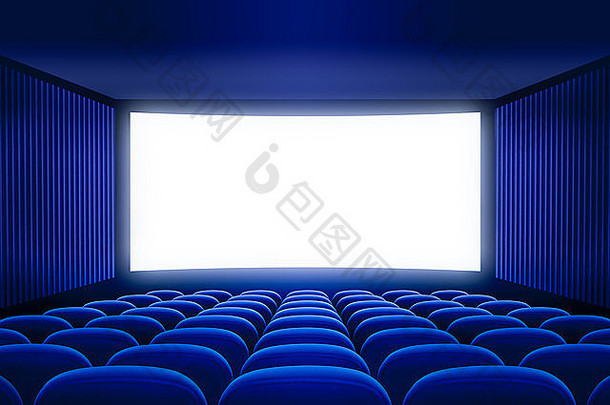 蓝色的电影空大厅空白屏幕电影演讲