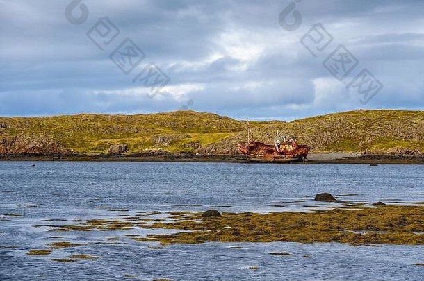 钓鱼船沉船铺设斯奈山半岛半岛冰岛