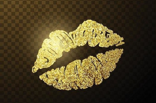 黄金闪闪发光的迷人的接吻形状的嘴唇