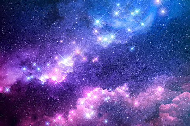 摘要粉红色的蓝色的星系背景填满明亮的星星光栅插图