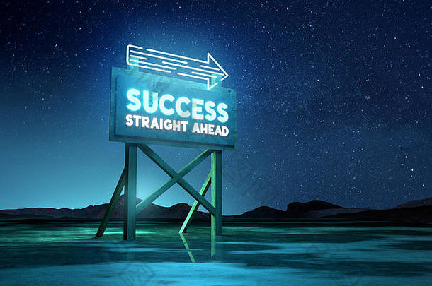 <strong>霓虹灯</strong>发光的路标志成功概念上的背景混合媒体插图