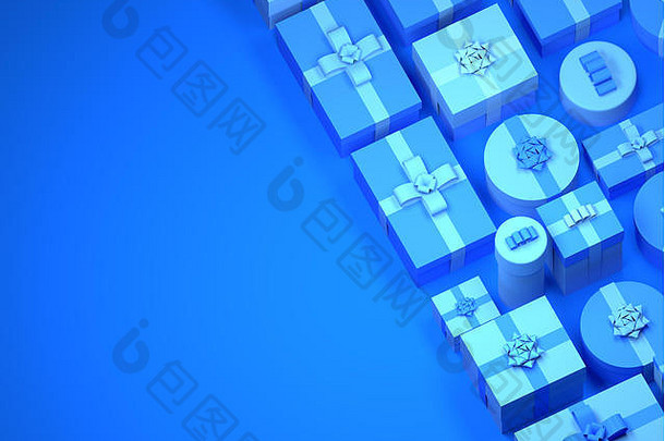 蓝色的行包装圣诞节礼物背景模式设计插图