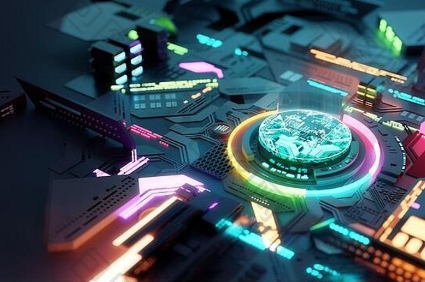 明亮的彩色未来主义的Cpu处理器技术背景插图概念