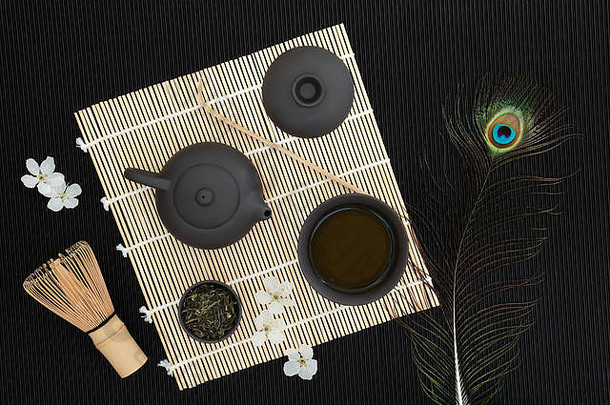 日本煎茶苏基古makoto茶仪式设备包括东方茶壶杯搅拌独家新闻茶叶子春天樱桃开花皮科克