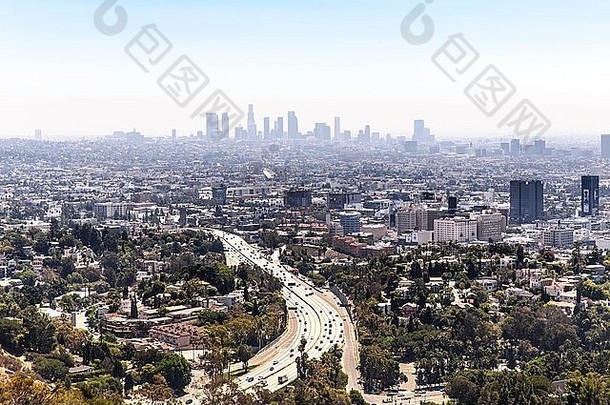 升高视图高速公路弯曲的城市扩张这些洛杉矶加州美国