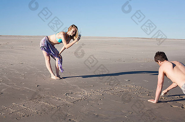 夫妇写作消息沙子活泼的点皇后区纽约美国