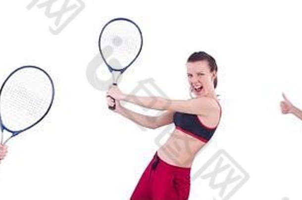 女人玩网球白色