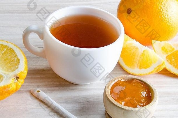 杯茶服务橙色小时