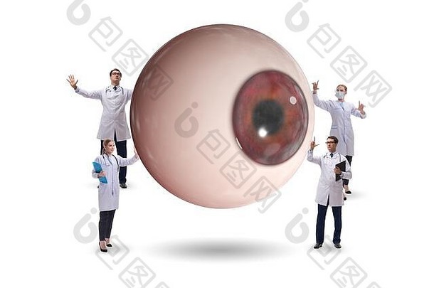医生检查巨大的眼睛医疗概念