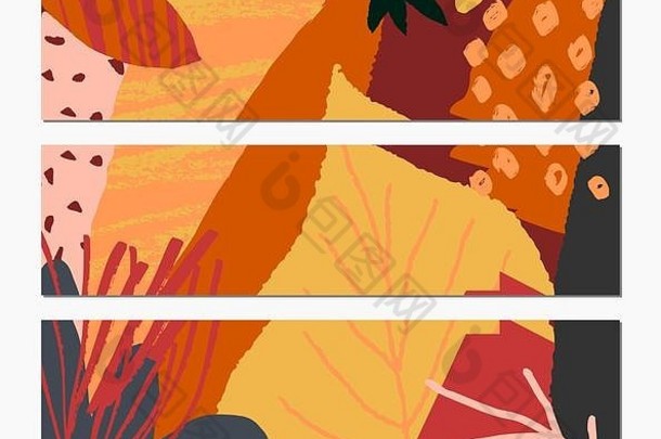 摘要秋天横幅设计横幅摘要形状秋天叶子橙色黄色的粉红色的红色的棕色（的）