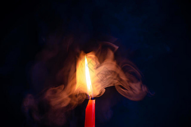蜡烛火焰<strong>风彩</strong>色的烟闪亮的蓝色的橙色梯度温暖的发光纹理火
