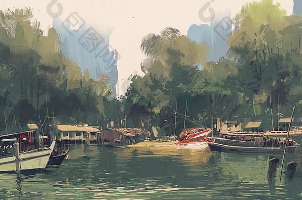 村银行河插图绘画