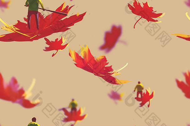 无缝的模式小但枫木叶子秋天概念插图绘画