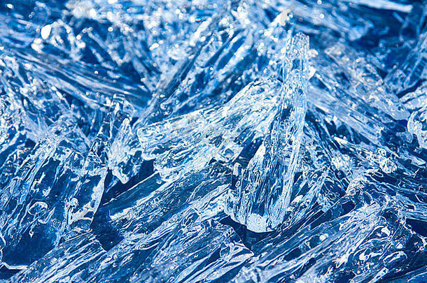 冰晶体零星壁纸闪闪发光的蓝色的纹理关闭圣诞节冬天水平背景