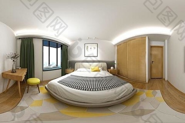 渲染现代酒店房间卧室