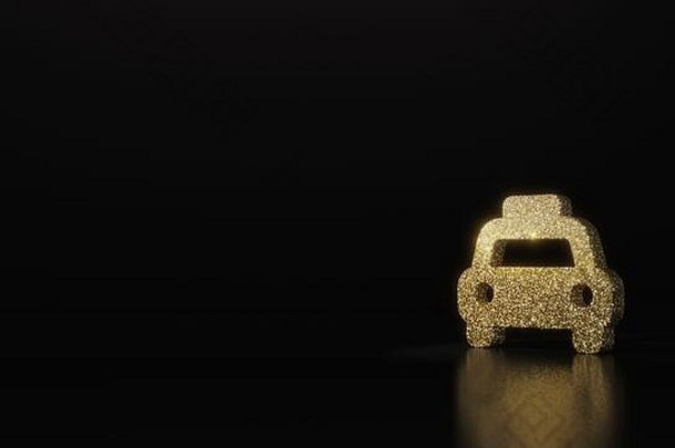 黄金闪闪发光的象征出租车前面视图呈现黑暗黑色的背景模糊反射闪光